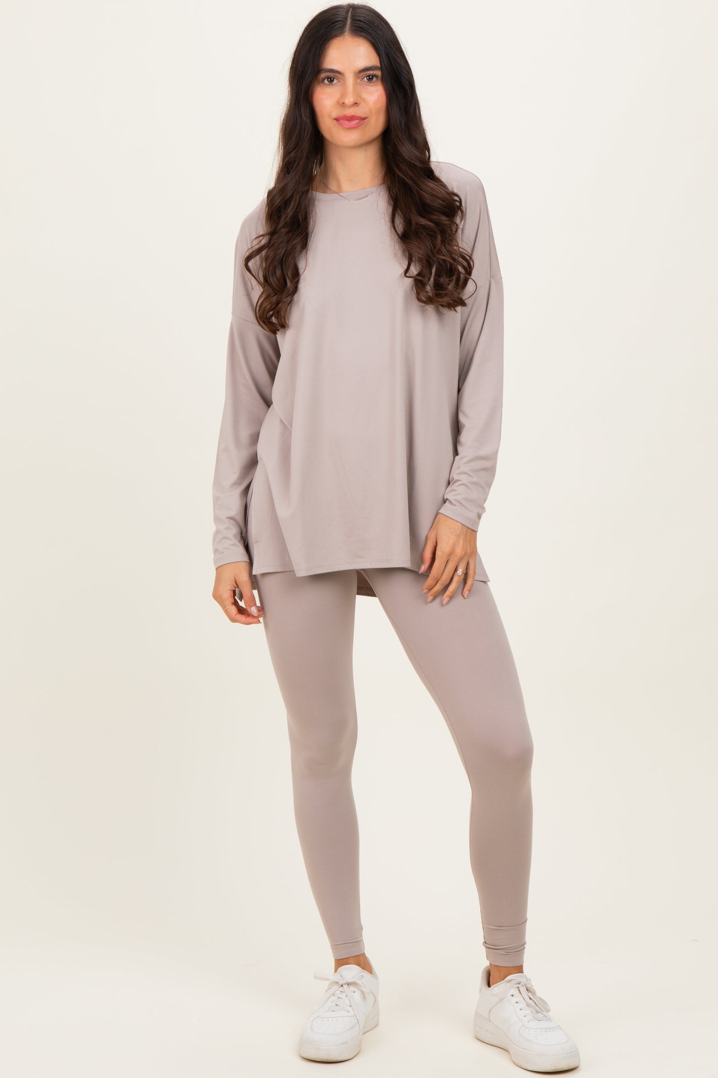 Light Mocha Brushed Knit Oversized Top and Legging Set