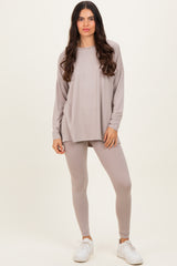 Light Mocha Brushed Knit Oversized Top and Legging Maternity Set