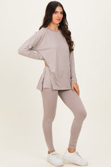 Light Mocha Brushed Knit Oversized Top and Legging Set