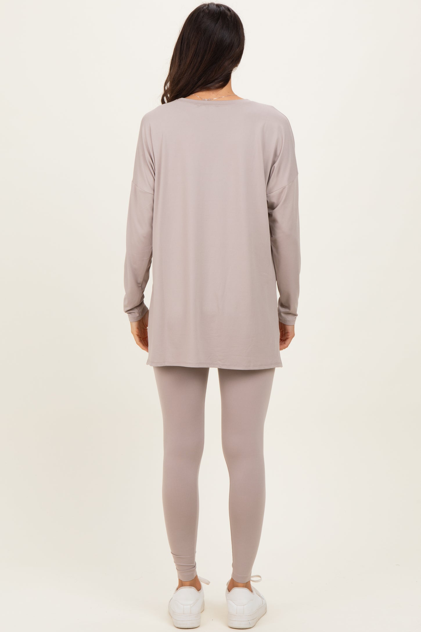 Light Mocha Brushed Knit Oversized Top and Legging Set