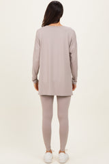 Light Mocha Brushed Knit Oversized Top and Legging Set
