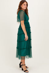 Emerald Green Ruffled Mesh Maxi Dress