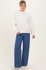 Cream Crew Neck Heart Print Sweatshirt