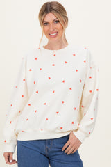 Cream Crew Neck Heart Print Sweatshirt
