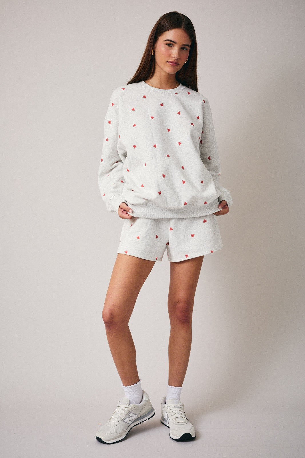 Heather Grey Crew Neck Heart Print Sweatshirt