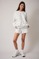 Heather Grey Crew Neck Heart Print Sweatshirt