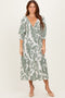 Olive Damask Smocked Ruffle Tier Midi Dresses