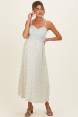 Cream Floral Contrast Trim Sleeveless Maternity Maxi Dress