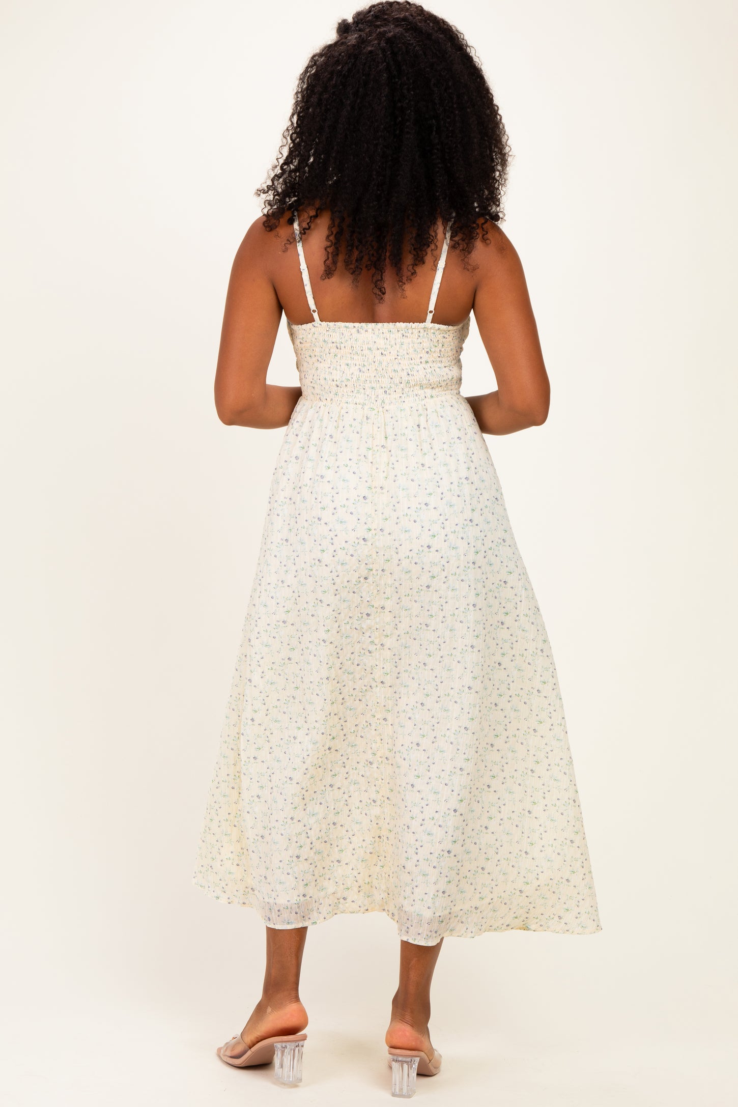 Cream Floral Contrast Trim Sleeveless Maxi Dress