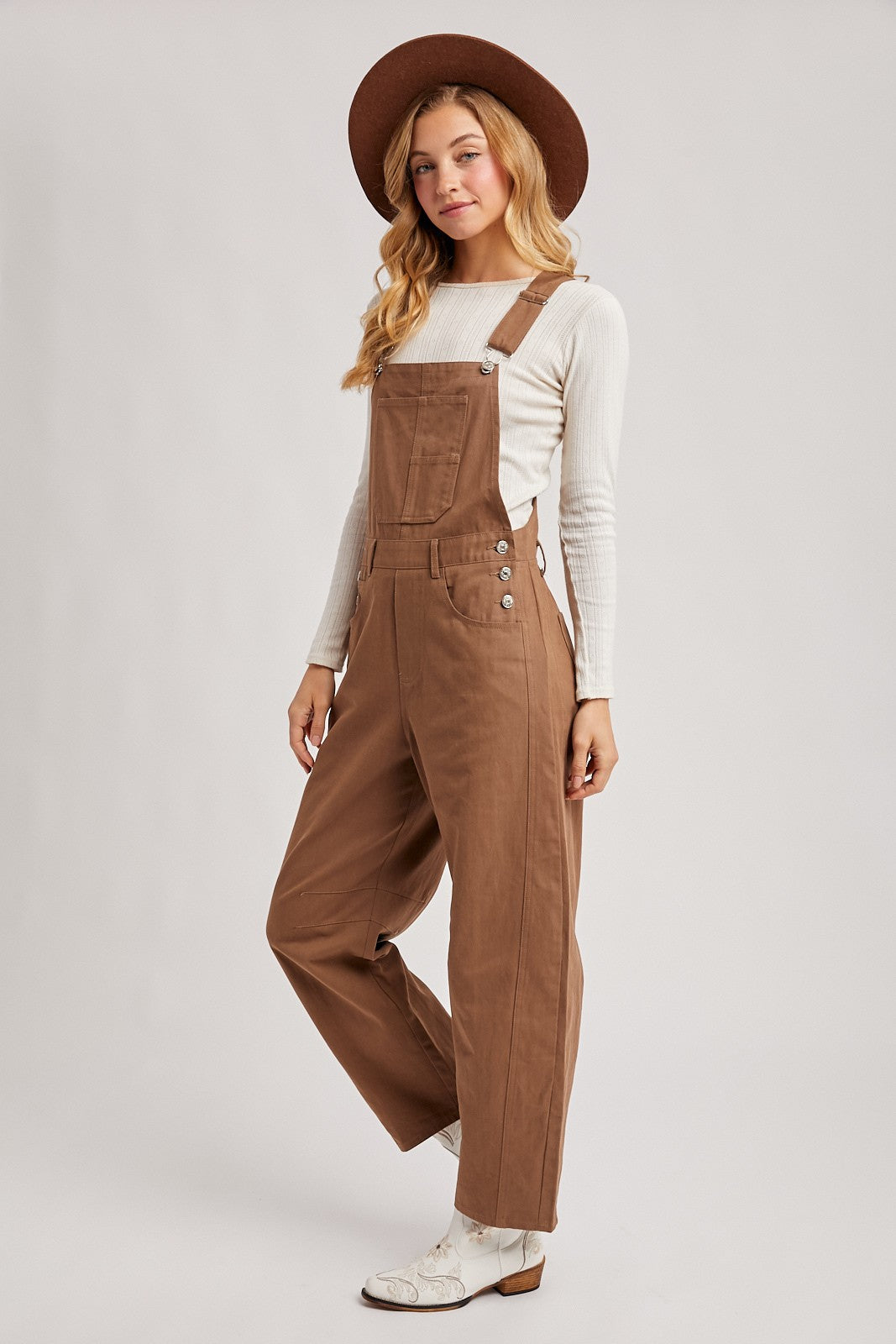 Mocha Barrel Leg Overalls