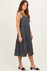 Charcoal Sleeveless Button Down Tiered Midi Dress