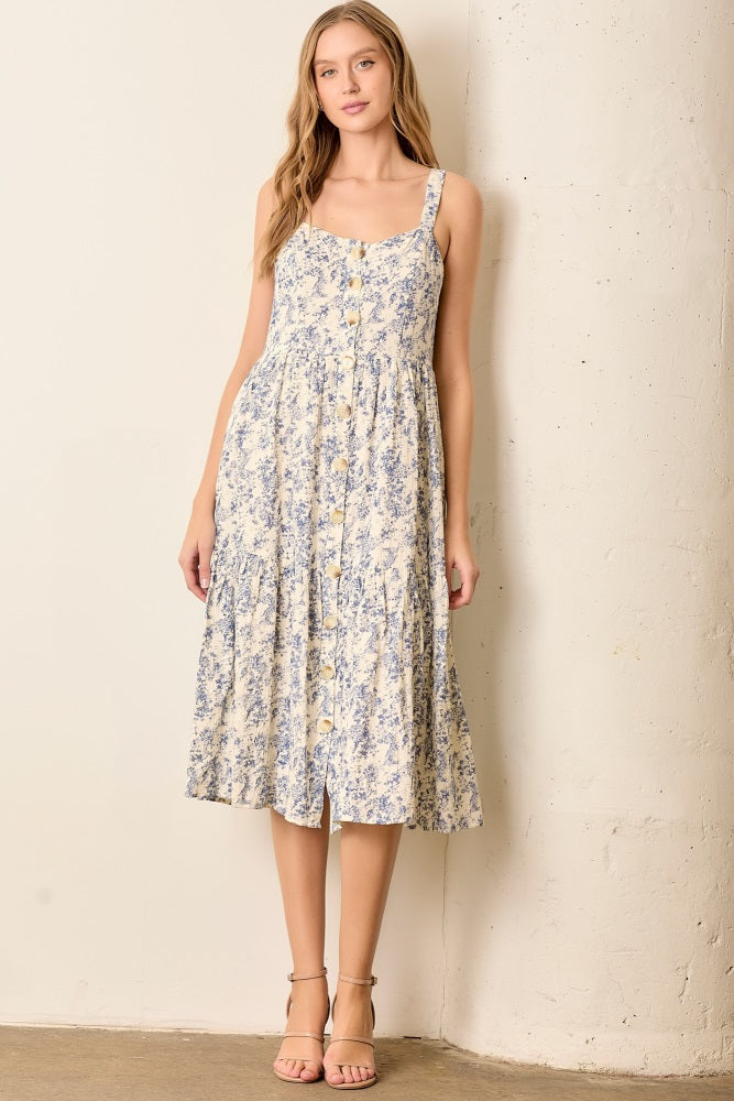 Blue Floral Button Down Tiered Maternity Dress