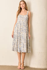 Blue Floral Button Down Tiered Maternity Dress