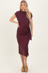 Maroon Side Tie Side Slit Midi Dress