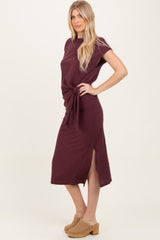 Maroon Side Tie Side Slit Midi Dress