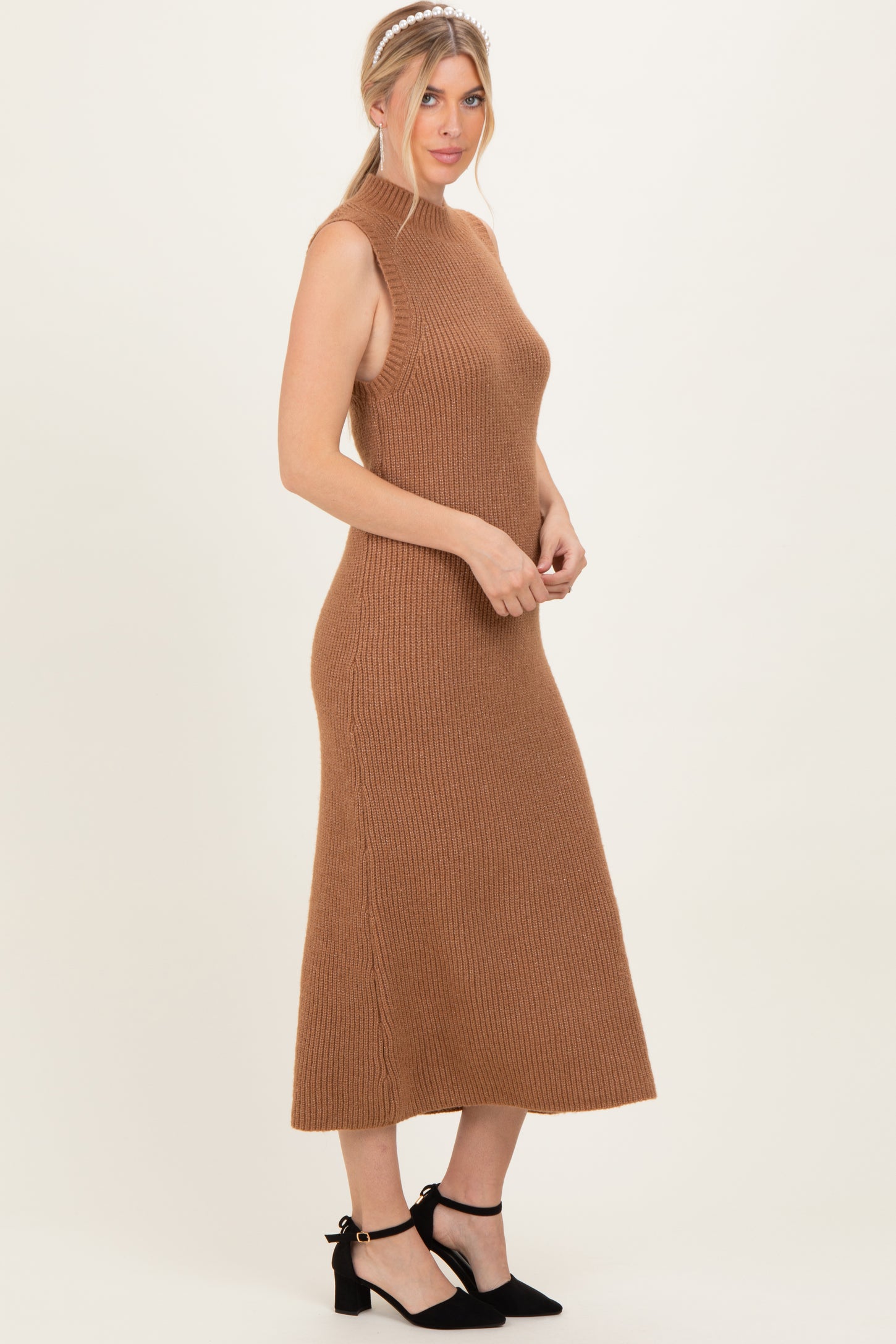 Mocha Chunky Knit Sleeveless Maxi Dress