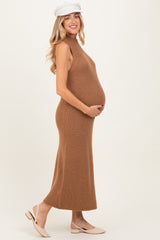 Mocha Chunky Knit Sleeveless Maternity Maxi Dress