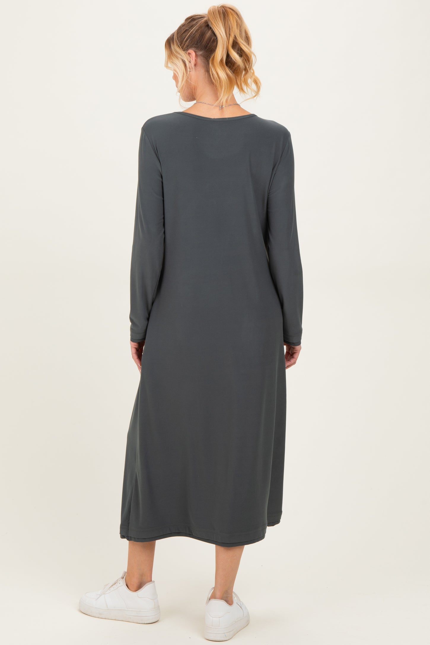 Olive Relaxed Fit Long Sleeve Basic Maternity Dress