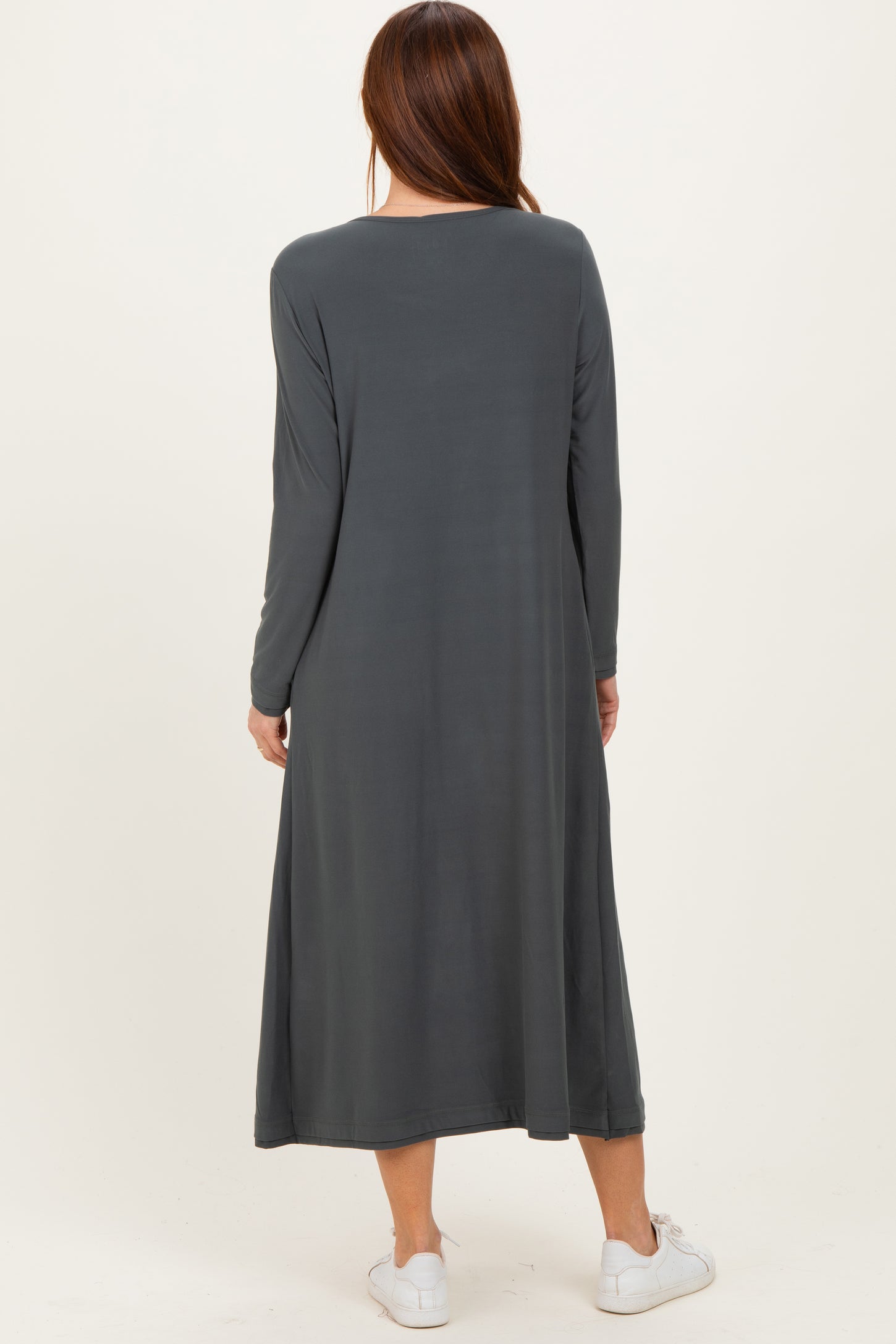 Olive Relaxed Fit Long Sleeve Basic Dress