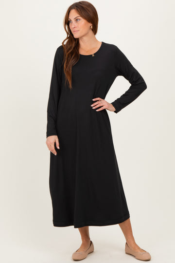 Black Relaxed Fit Long Sleeve Basic Dress