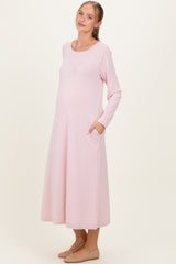 Blush Pink Relaxed Fit Long Sleeve Basic Maternity Dress