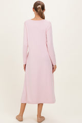 Blush Pink Relaxed Fit Long Sleeve Basic Maternity Dress