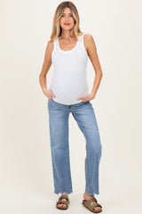 Light Blue Distressed Frayed Hem Slim Maternity Wide Leg Jeans