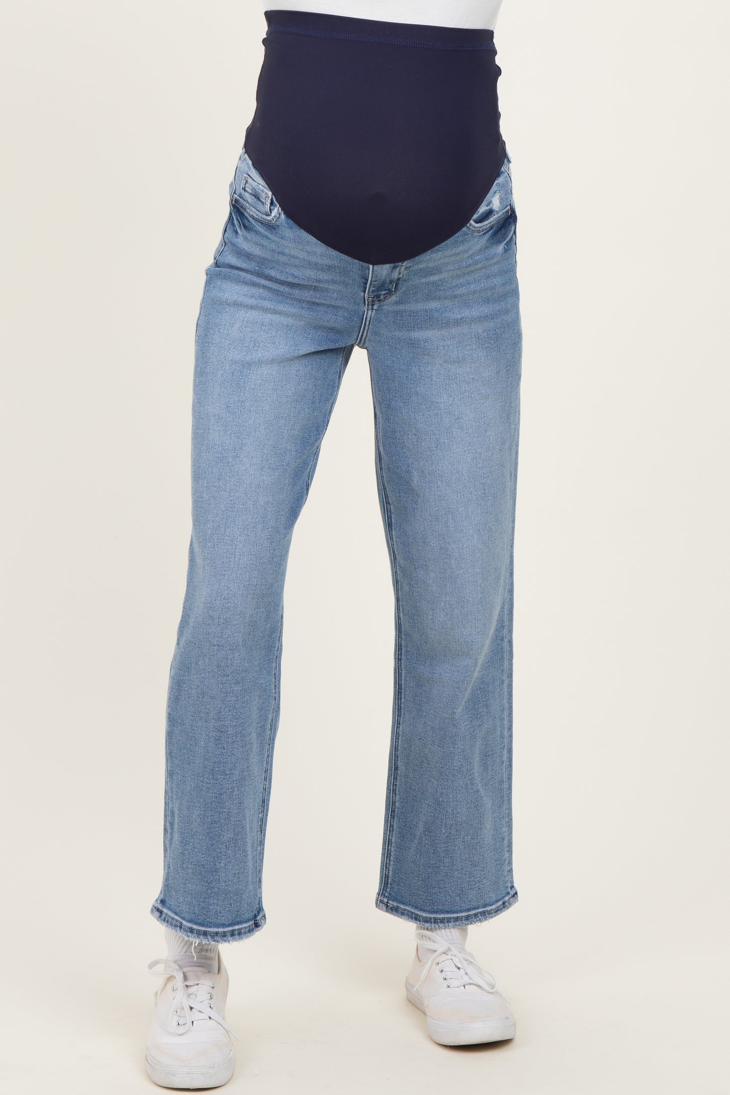 Light Blue Lightly Distressed Ankle Slim Maternity Wide Leg Jeans
