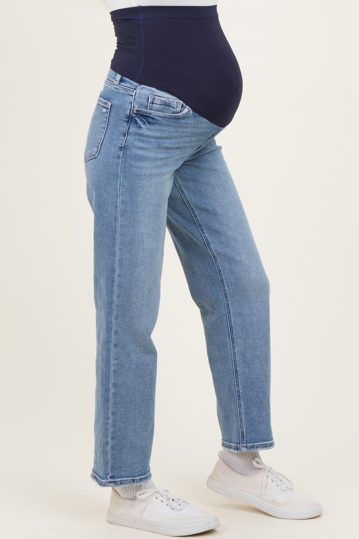 Light Blue Lightly Distressed Ankle Slim Maternity Wide Leg Jeans