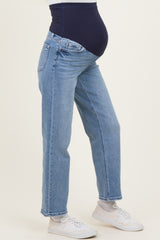 Light Blue Lightly Distressed Ankle Slim Maternity Wide Leg Jeans