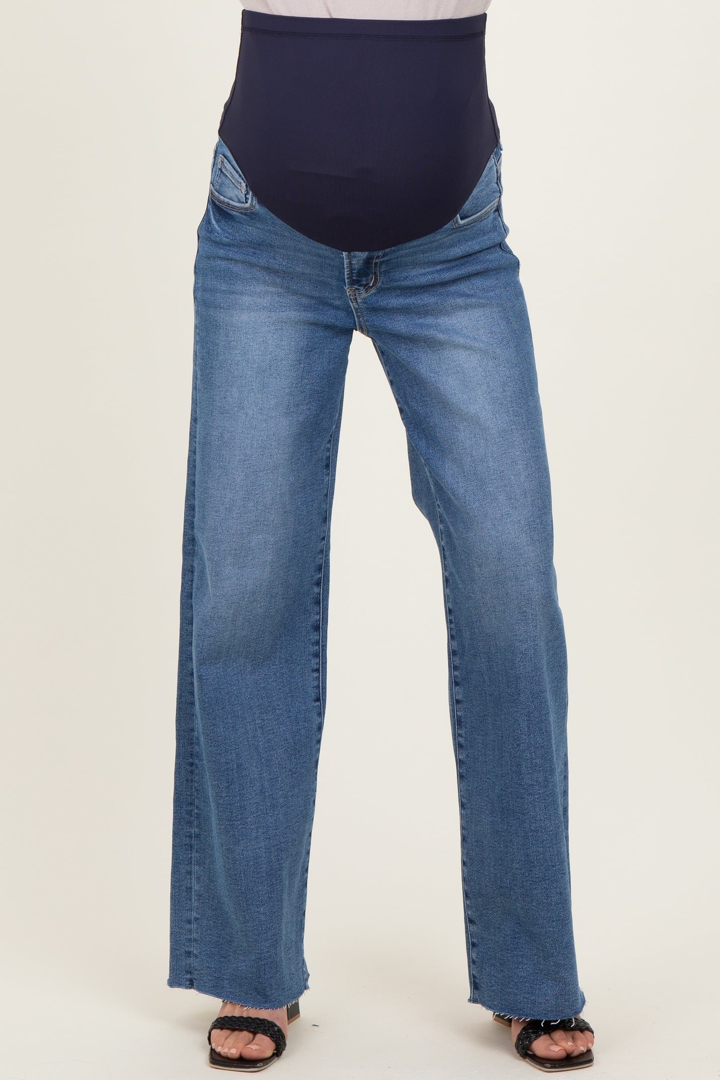 Blue Raw Hem Wide Leg Maternity Jeans