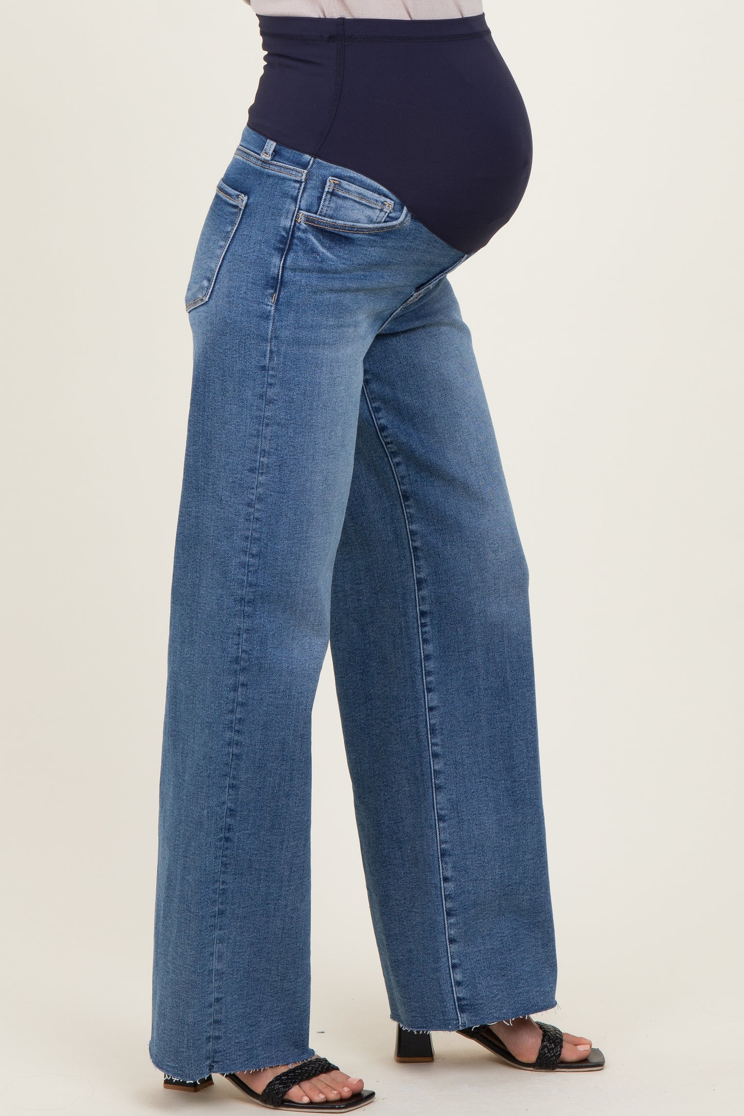 Blue Raw Hem Wide Leg Maternity Jeans