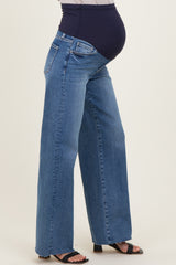 Blue Raw Hem Wide Leg Maternity Jeans