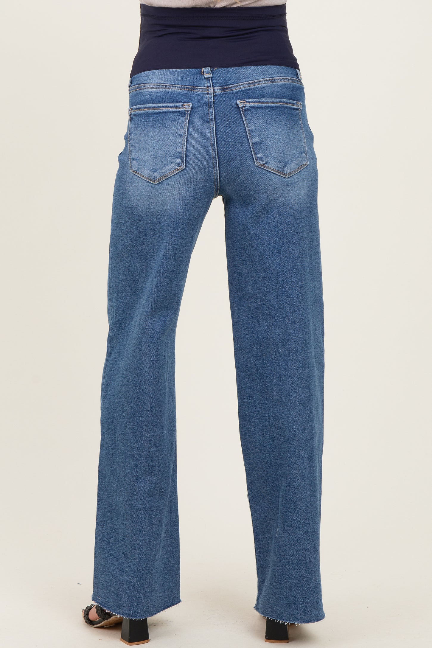 Blue Raw Hem Wide Leg Maternity Jeans