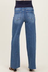 Blue Raw Hem Wide Leg Maternity Jeans