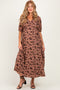 Mocha/Brown Floral Mesh 3/4 Sleeve V-Neck Maternity Maxi Dress