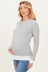 Heather Grey Ribbed Long Sleeve Double Layer Maternity Top