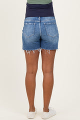 Blue Distressed Frayed Hem Maternity Denim Shorts