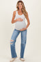 Blue Distressed Open Knee Frayed Hem Wide Leg Maternity Jeans