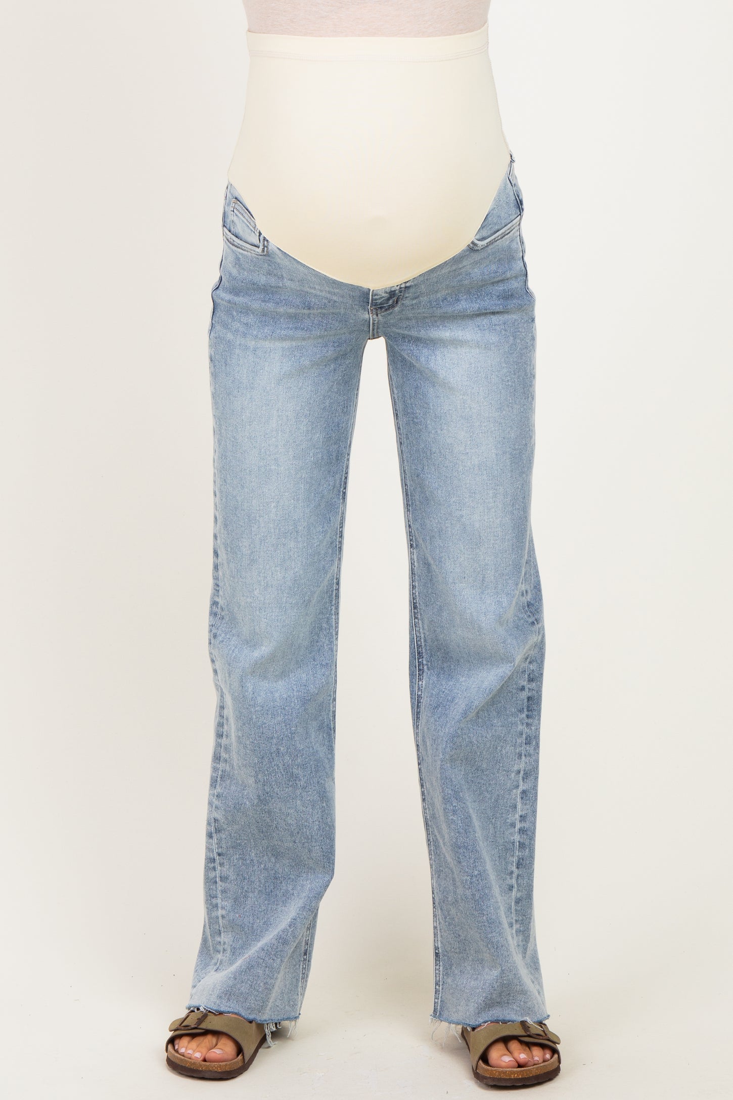 Light Blue Raw Hem Slim Wide Leg Maternity Jeans