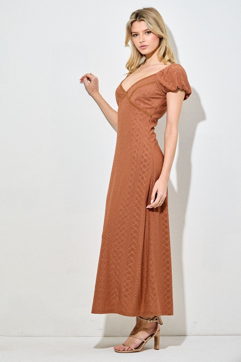 Rust Floral Chiffon Midi Dress