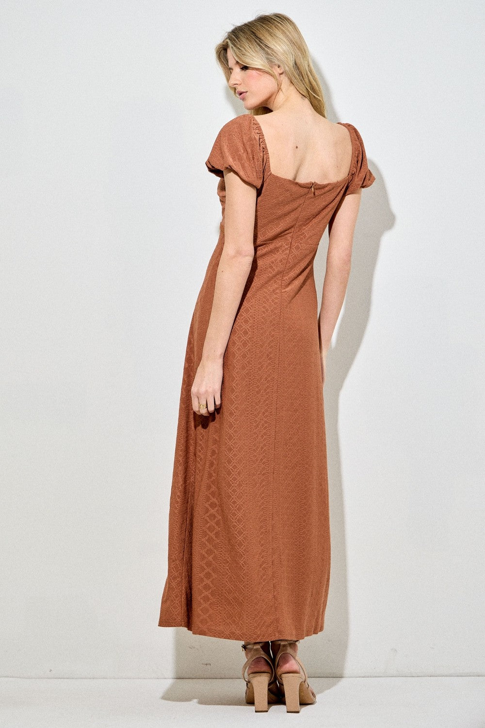 Rust Floral Chiffon Midi Dress