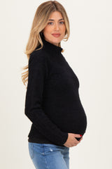 Black Mock Neck Long Sleeve Brushed Lace Maternity Top
