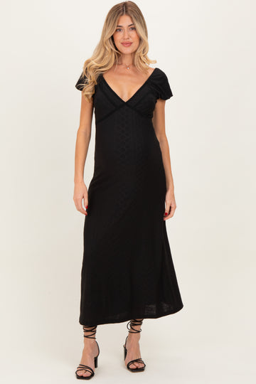 Black Texture Knit Maternity Midi Dress
