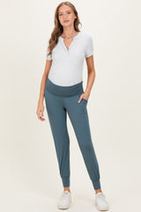 Teal Blue Maternity Band Jogger Pants