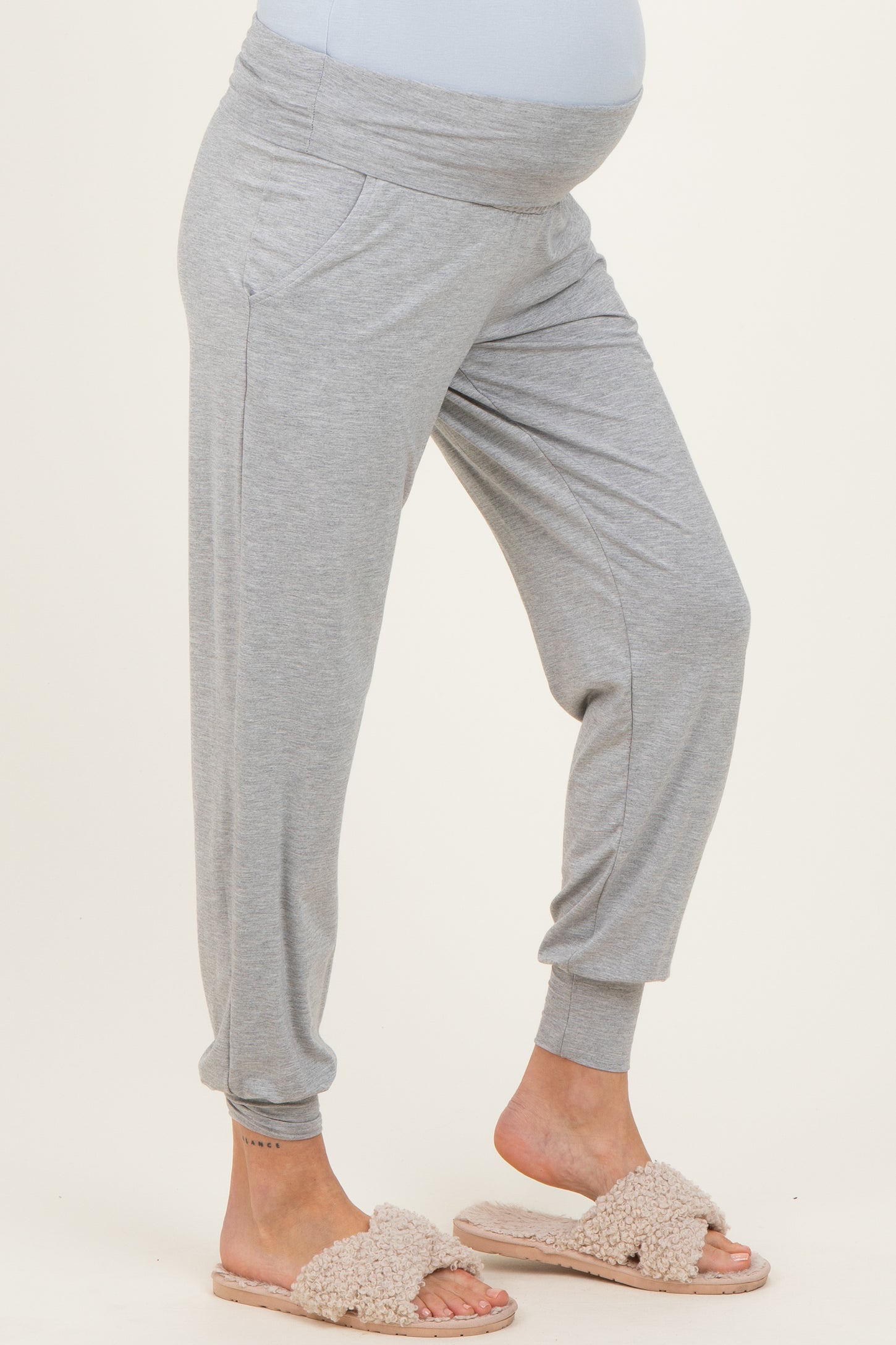 Heather Grey Maternity Band Jogger Pants