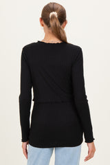 Black Ribbed Ruffle Detail Maternity/Nursing Long Sleeve Top