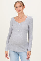 Heather Grey Pointelle Knit Maternity Henley Top