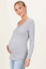 Heather Grey Pointelle Knit Maternity Henley Top