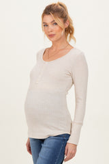 Oatmeal Pointelle Knit Maternity Henley Top